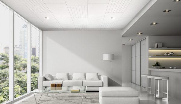 Drywall installed in morden living room with white sofa Drywall installed in morden living room with white sofa