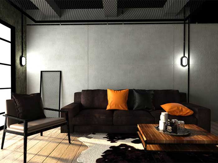 Decorate living room to be loft style by using SCG cement board
