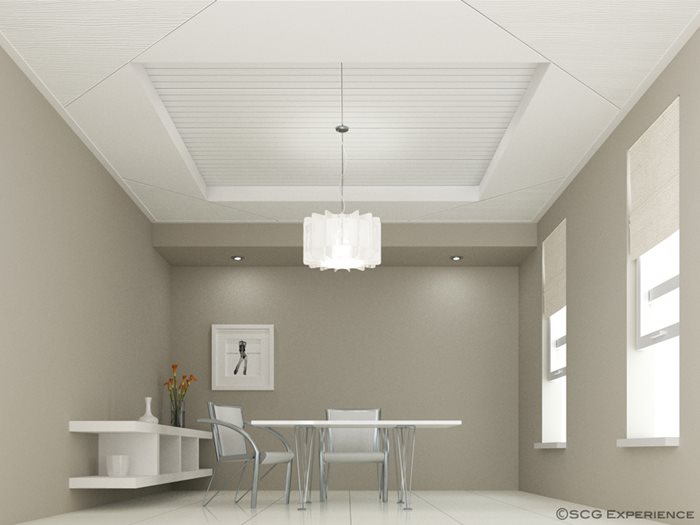 Fiber cement board ceiling painted in white