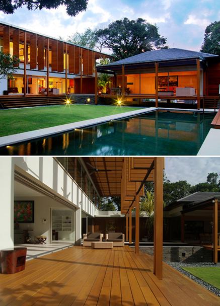 Wood modern-style house design for tropical countries