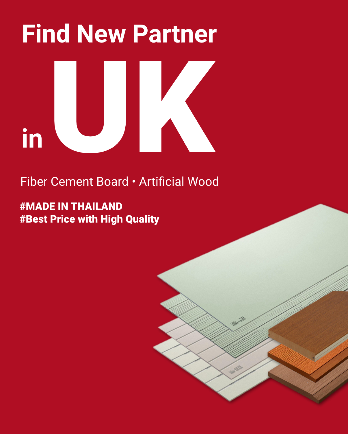 Find New Partner in UK - Fiber cement board-artificial wood made in thailand - Mobile