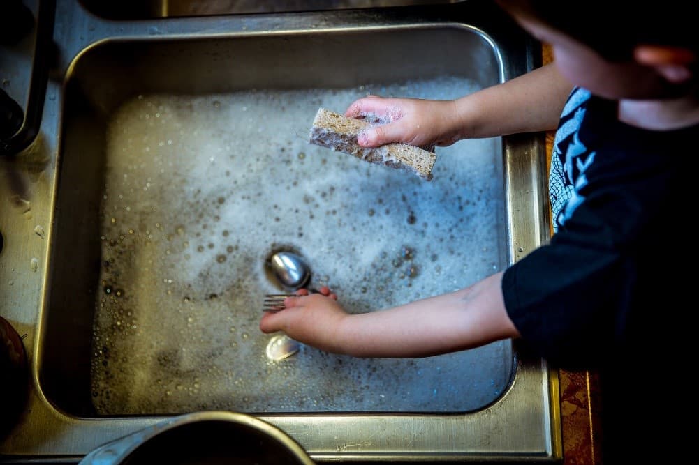 Kitchen sink with water