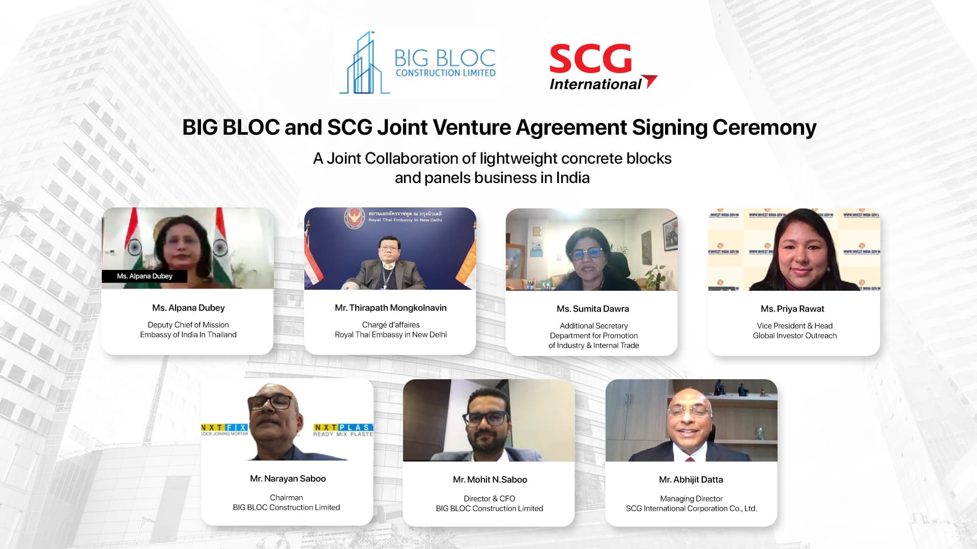SCG inter Joint venture BIG BLOC India